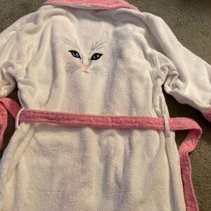 Women's Pink and White Cat Embroidered Robe
